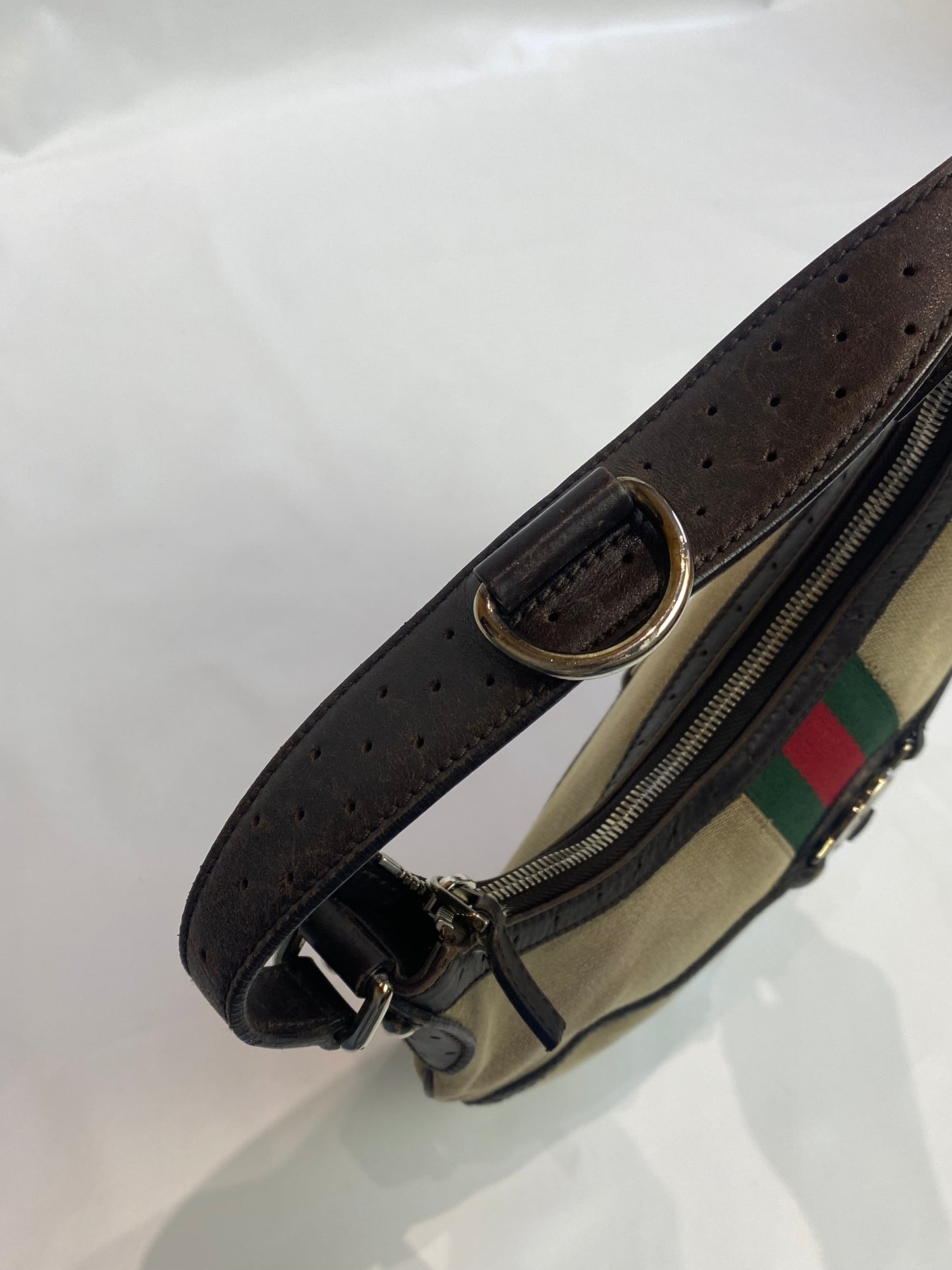 Gucci GG Reins Cream Canvas Sherry Line Shoulder Bag