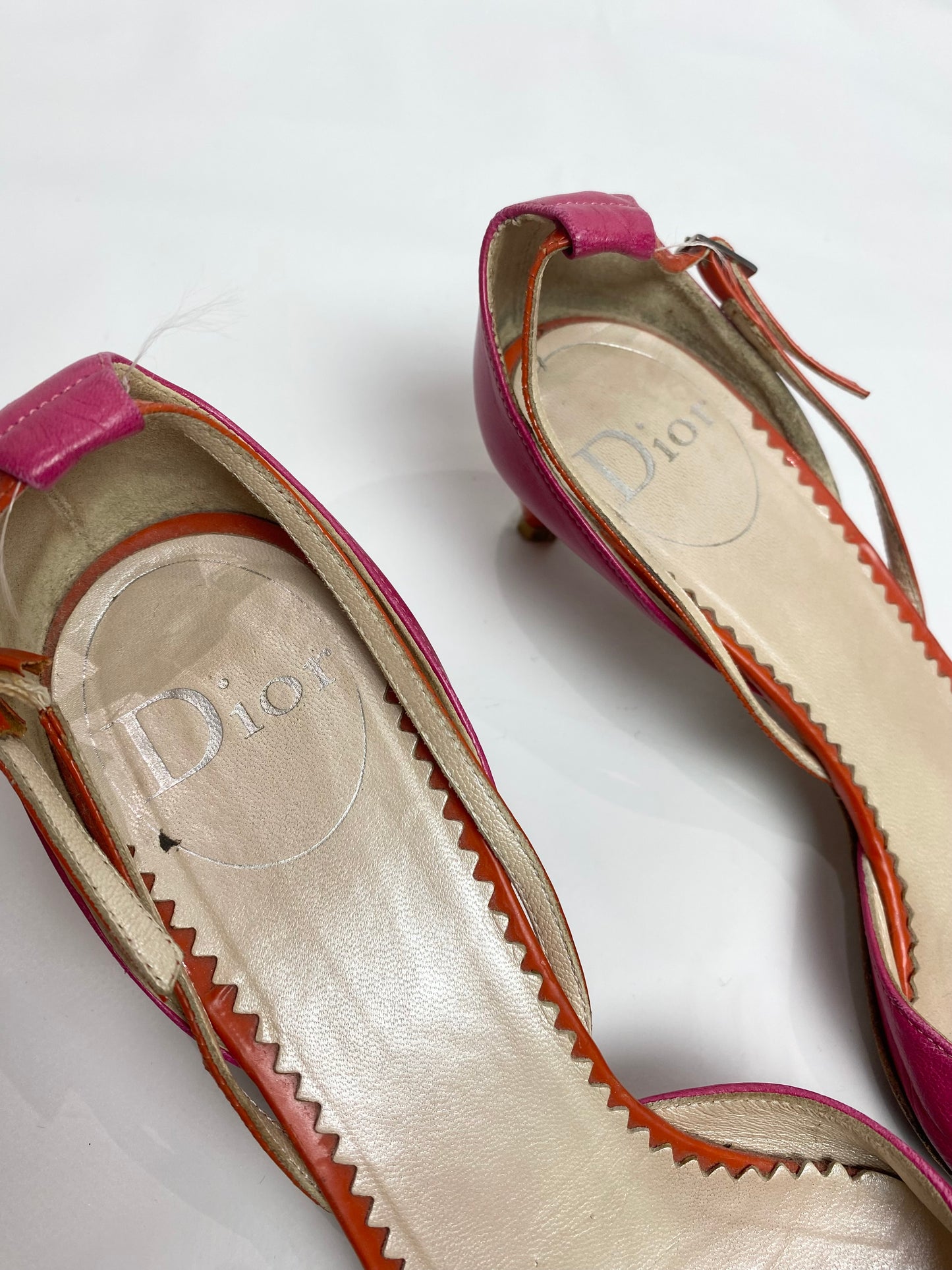 Christian Dior Vintage Fuschia Pink / Orange Kitten Heels