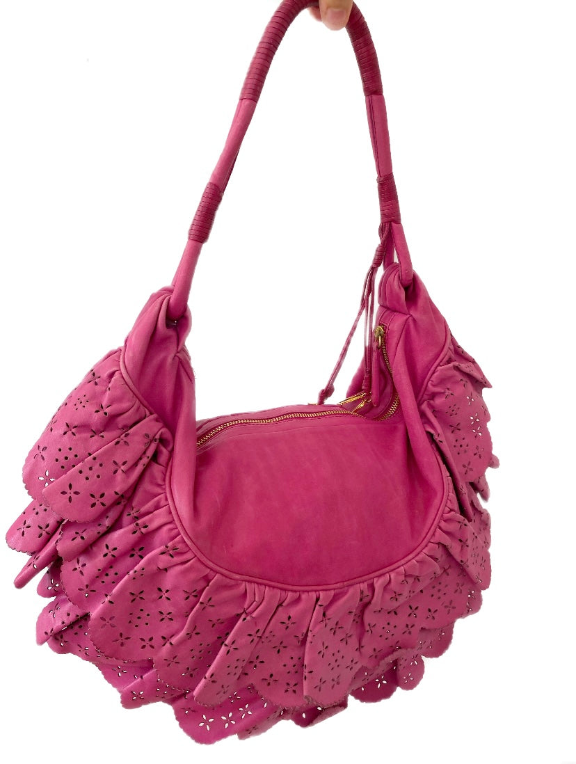 Christian Dior Hot Pink / Fuchsia Gypsy Ruffle Hobo Shoulder Bag