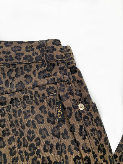 Fendi Brown Leopard Print Zucca FF Trousers