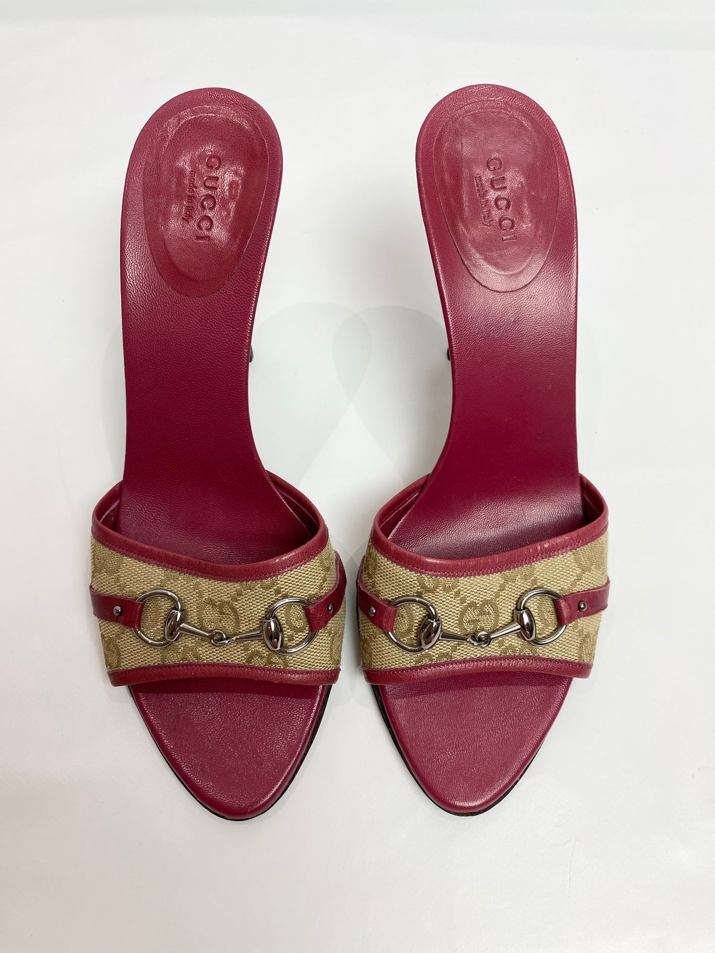 Gucci Burgundy GG Monogram Sandal Horsebit Heels
