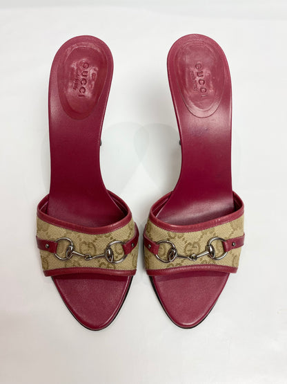 Gucci Burgundy GG Monogram Sandal Horsebit Heels