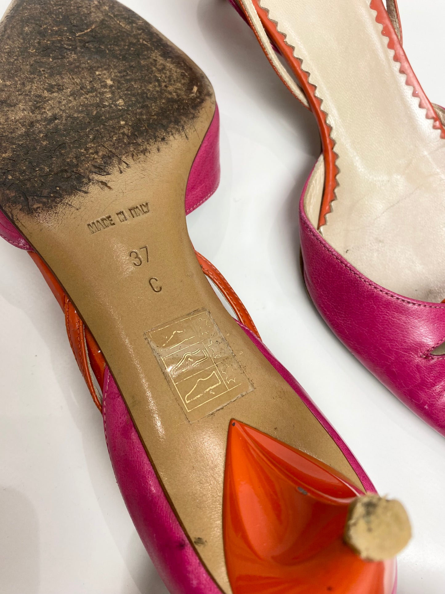 Christian Dior Vintage Fuschia Pink / Orange Kitten Heels