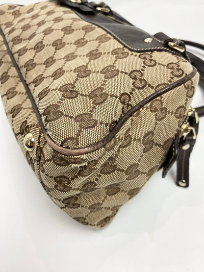 Gucci Monogram Canvas Brown Flower Boston Bag