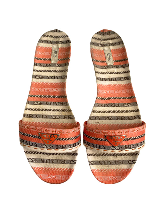 Prada Milano Orange Monogram Mule Sandal Flats