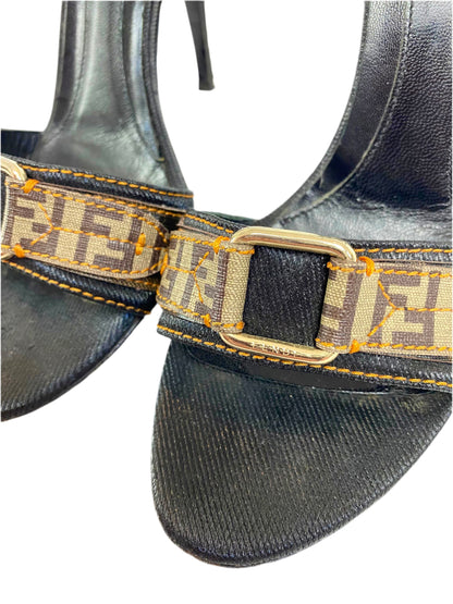 Fendi Leather Zucca Brown Heels