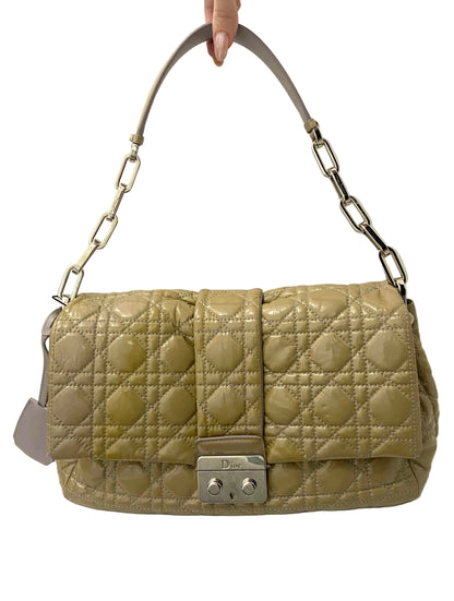 Dior Cannage Beige Patent Leather Lock Flap Shoulder Bag