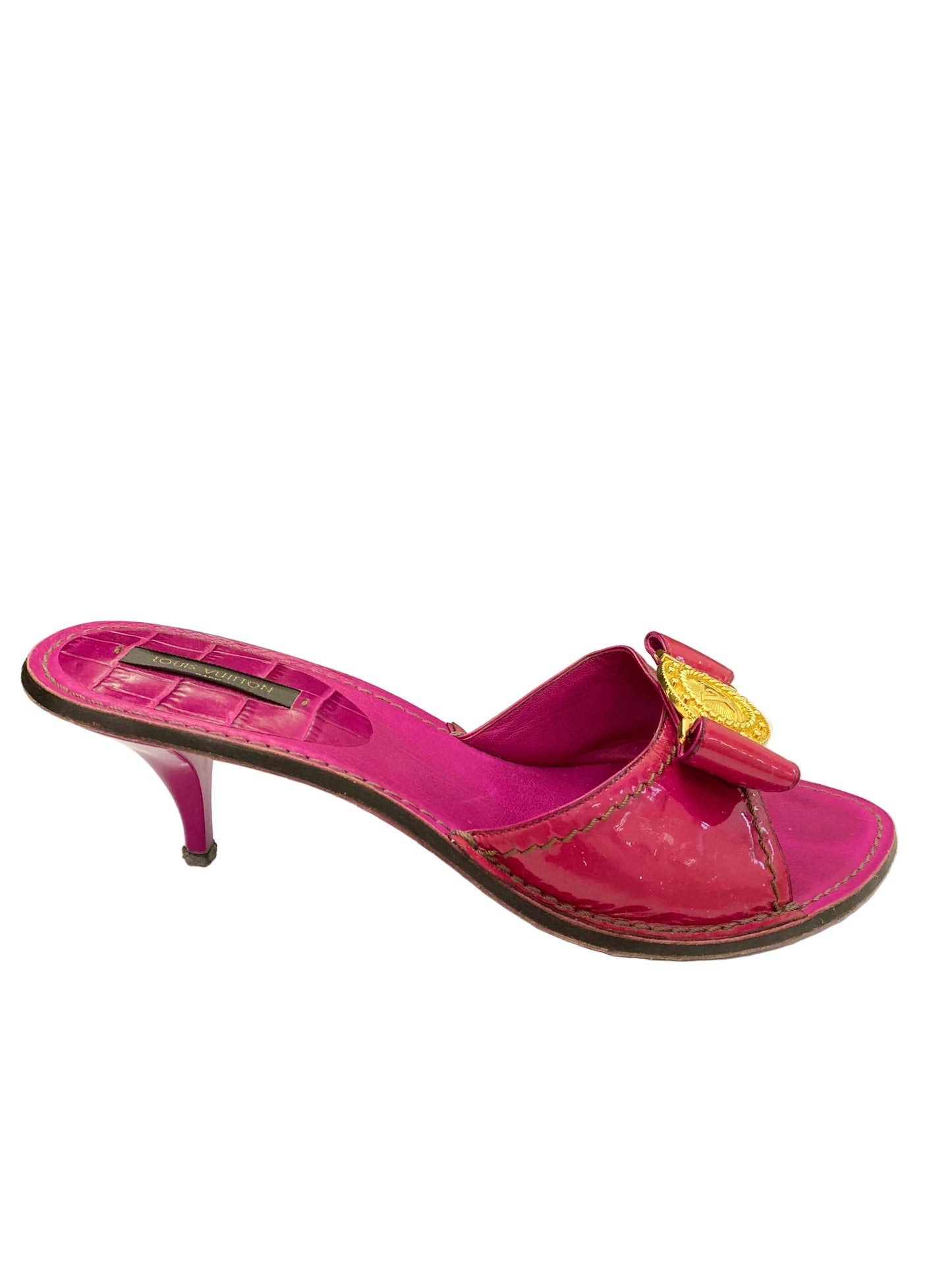 Louis Vuitton Hot Pink Gold Logo Mules