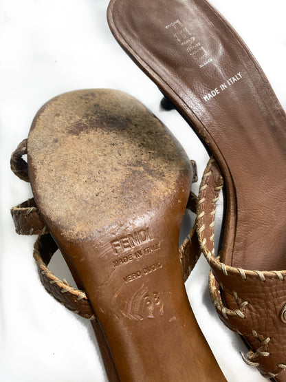 Fendi Brown Leather 'Selleria' Kitten Heels