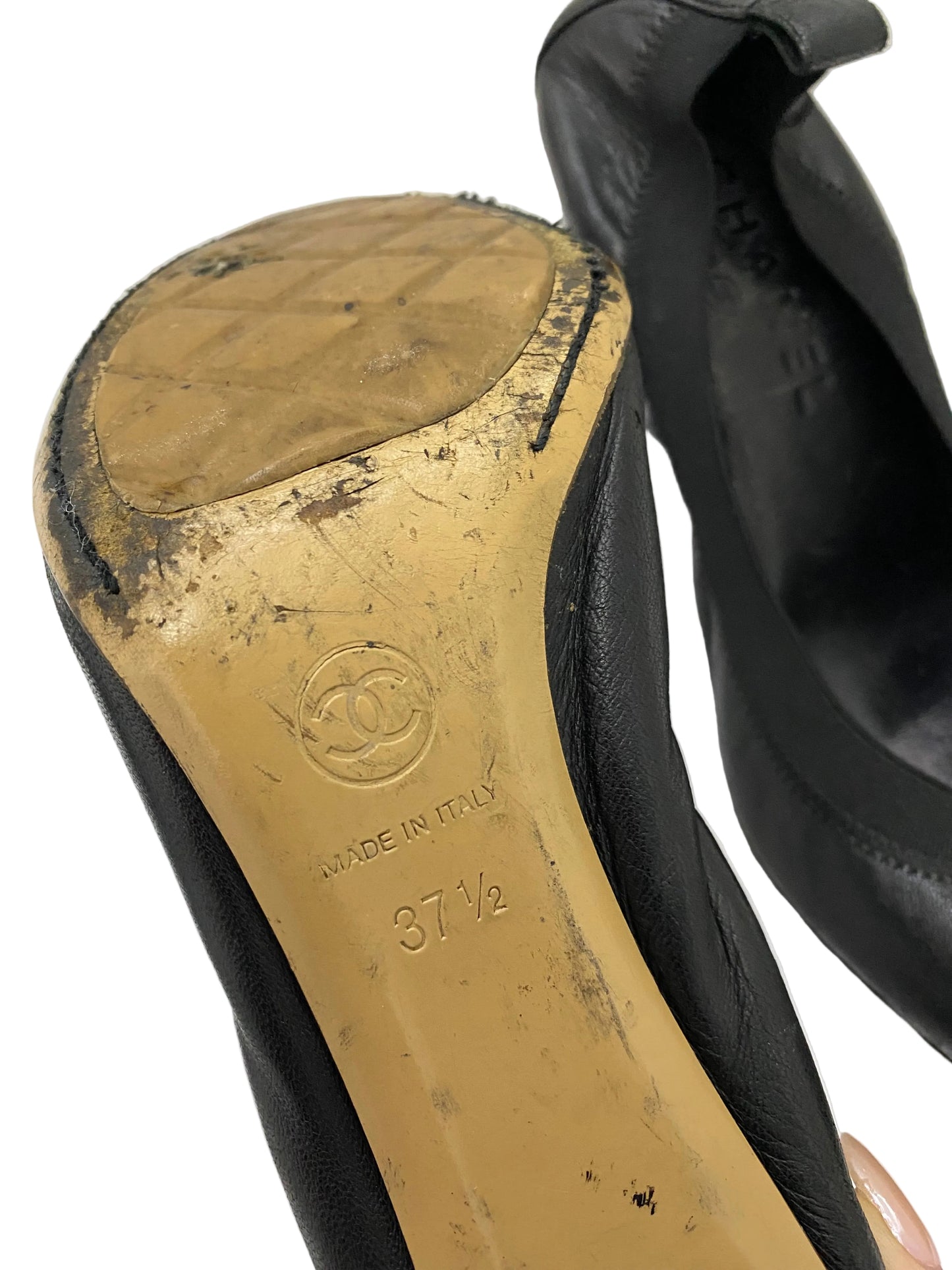 Chanel Black CC Leather Lambskin Pump Heels