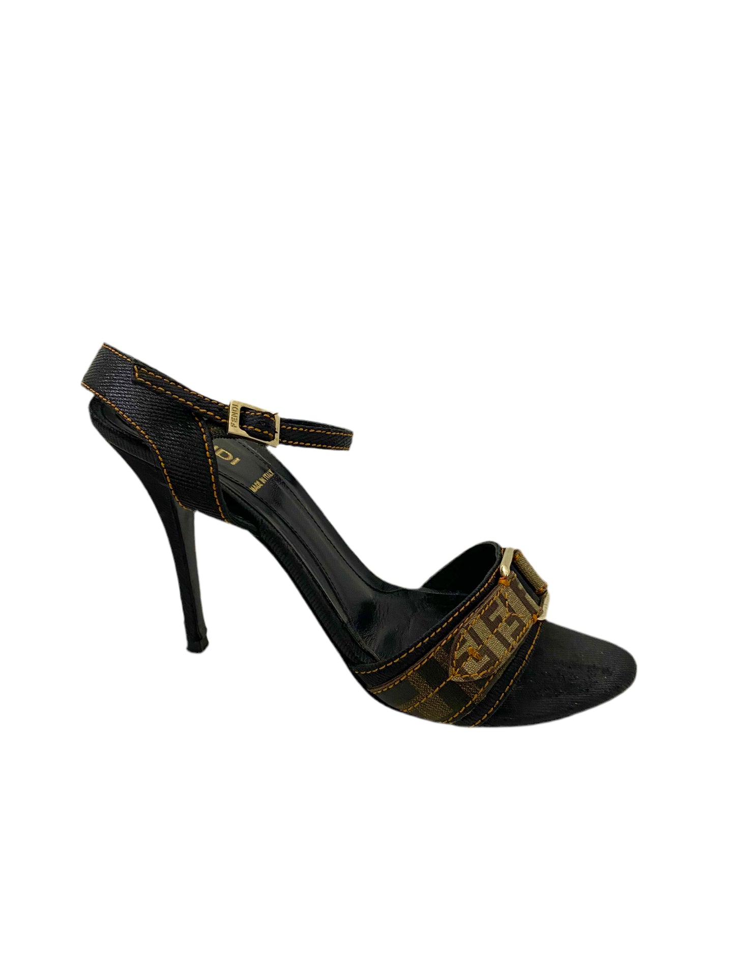 Fendi Leather Zucca Brown Heels