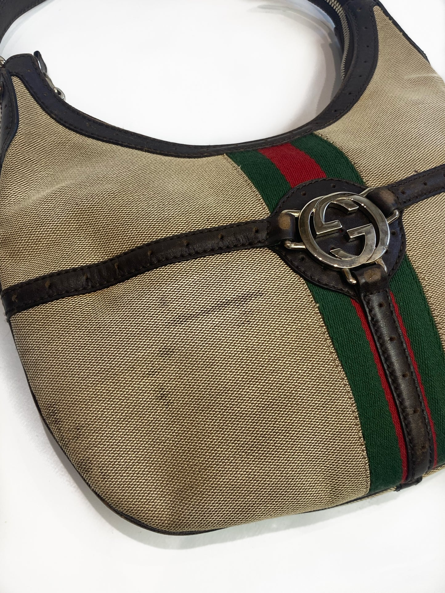 Gucci GG Reins Cream Canvas Sherry Line Shoulder Bag