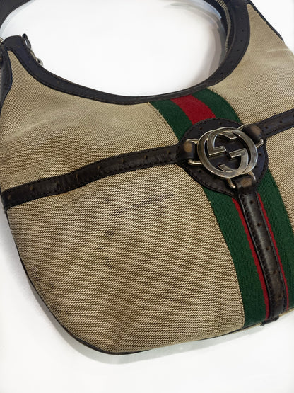 Gucci GG Reins Cream Canvas Sherry Line Shoulder Bag