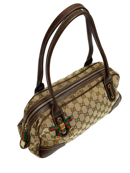Gucci Brown Monogram Bow Sherry Line Princy Boston Meduim Bag