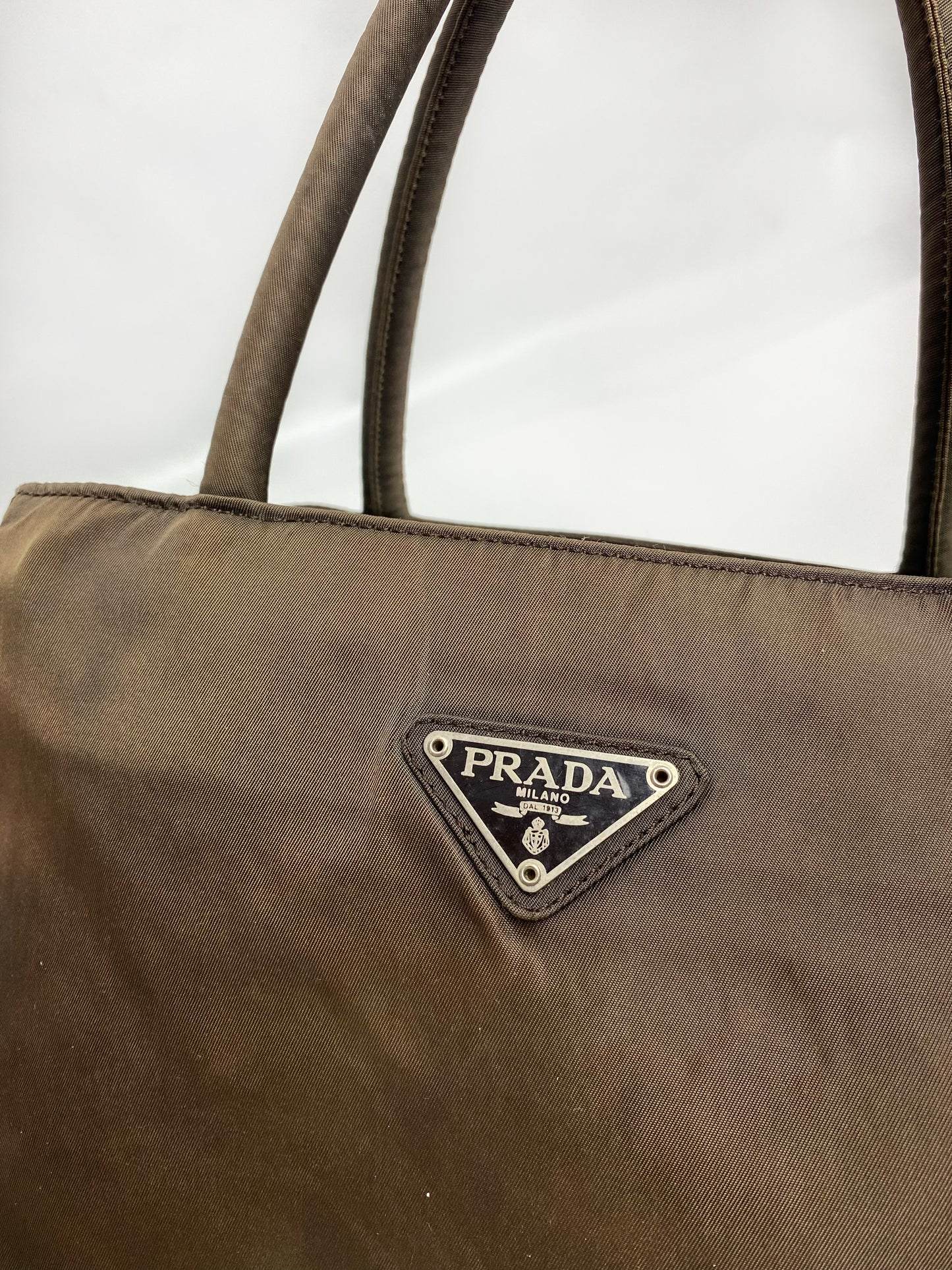 Prada Khaki Green Nylon Tote Bag