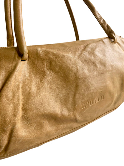 Miu Miu Camel Brown Calfskin Leather Shoulder Bag