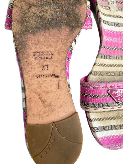 Prada Milano Pink Monogram Mule Sandal Flats