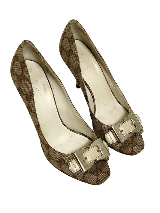 Gucci Brown & Gold Bow Heels