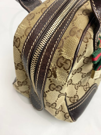 Gucci Brown Monogram Bow Sherry Line Princy Boston Bag