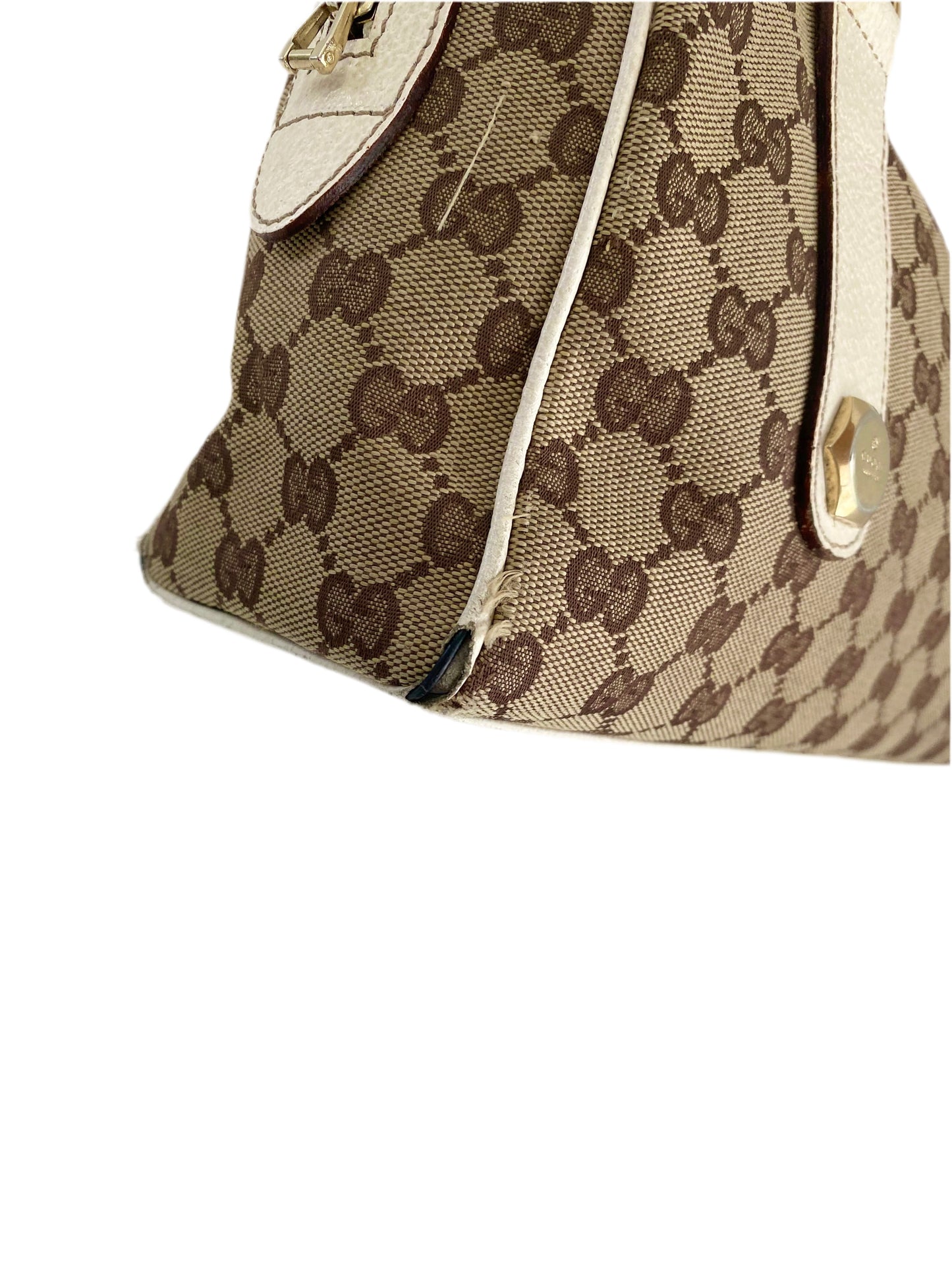 Gucci Vintage White/Beige GG Canvas Small Charmy Boston Bag