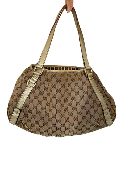 Gucci GG Canvas Brown Gold Abbey Tote Bag