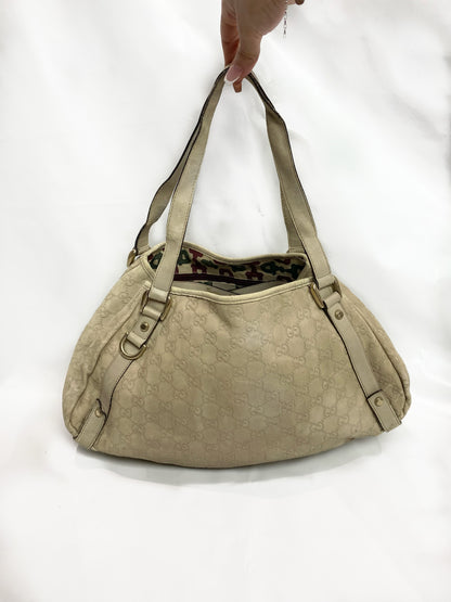 Gucci GG Canvas Cream Leather Abbey Tote Bag