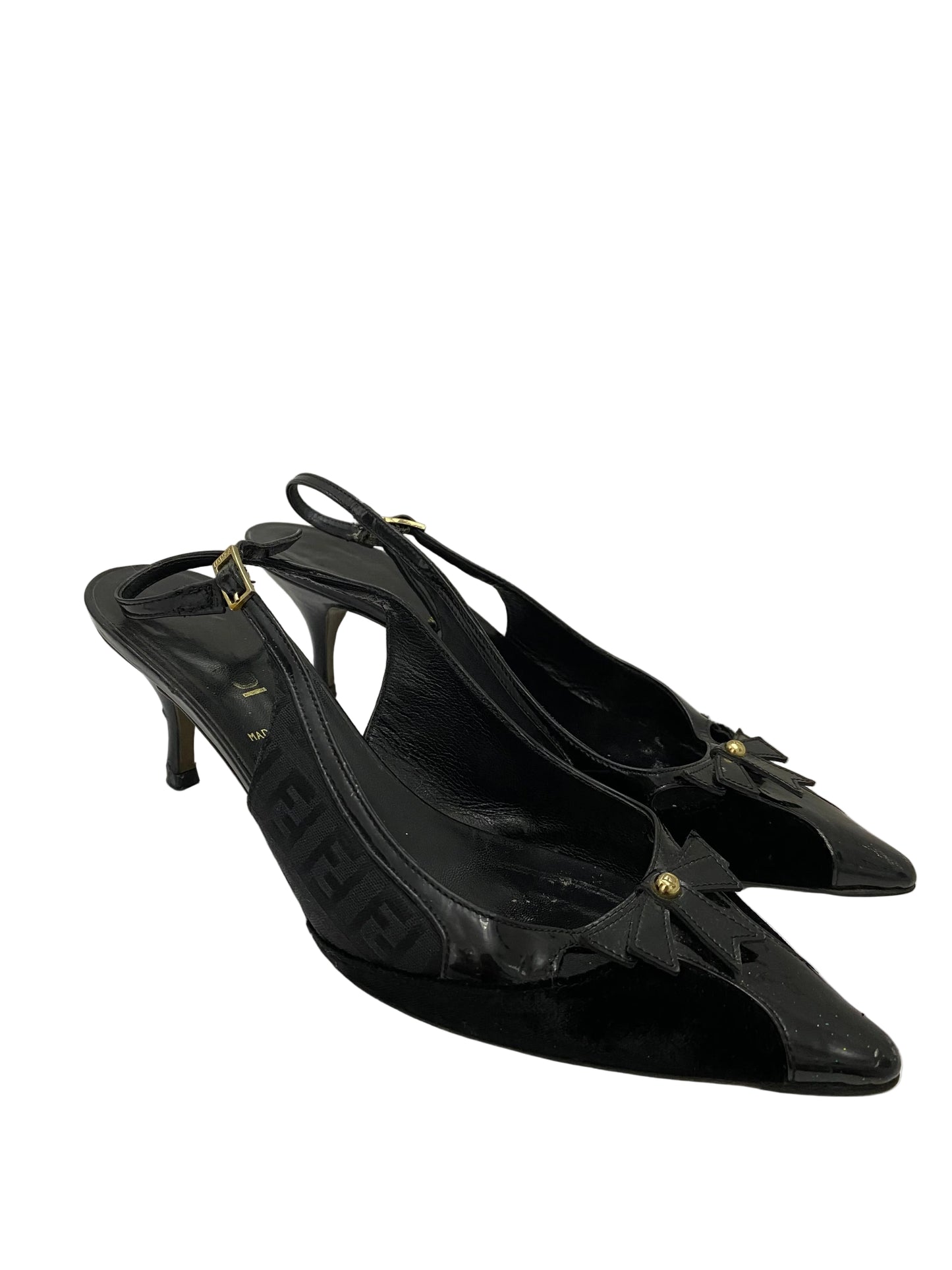 Fendi Zucca FF Logo Slingback Front Bow Heels