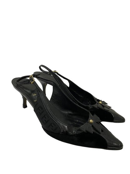 Fendi Zucca FF Logo Slingback Front Bow Heels