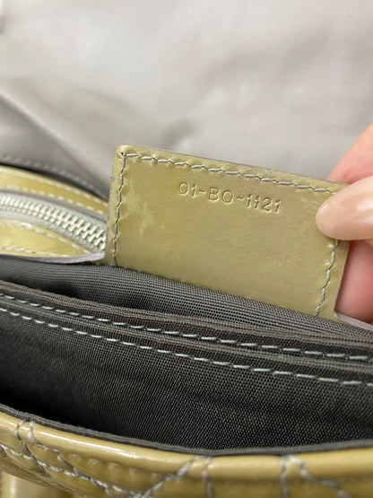 Dior Cannage Beige Patent Leather Lock Flap Shoulder Bag