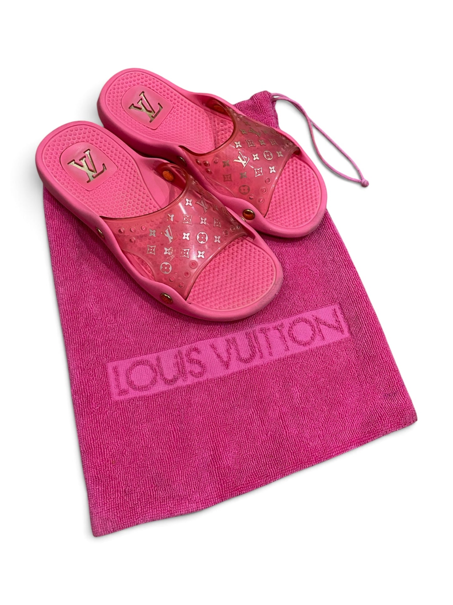 Louis Vuitton Hot Pink Pool Rubber Jelly Slides