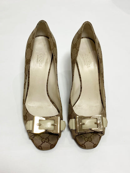 Gucci Brown & Gold Bow Heels