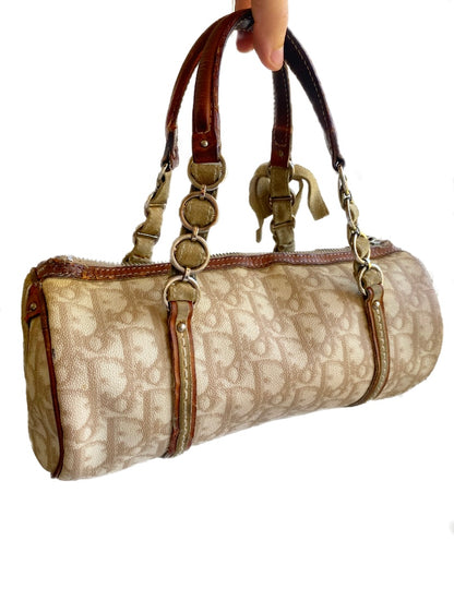 Dior 2006 Galliano Monogram Romantique Heart Padlock Mini Beige Barrel Bag