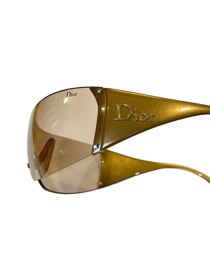 Dior Vintage Gold Ski 5 Wrap Around Sunglasses John Galliano