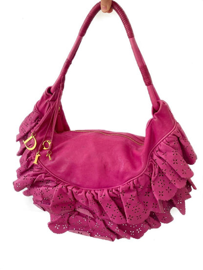 Christian Dior Hot Pink / Fuchsia Gypsy Ruffle Hobo Shoulder Bag