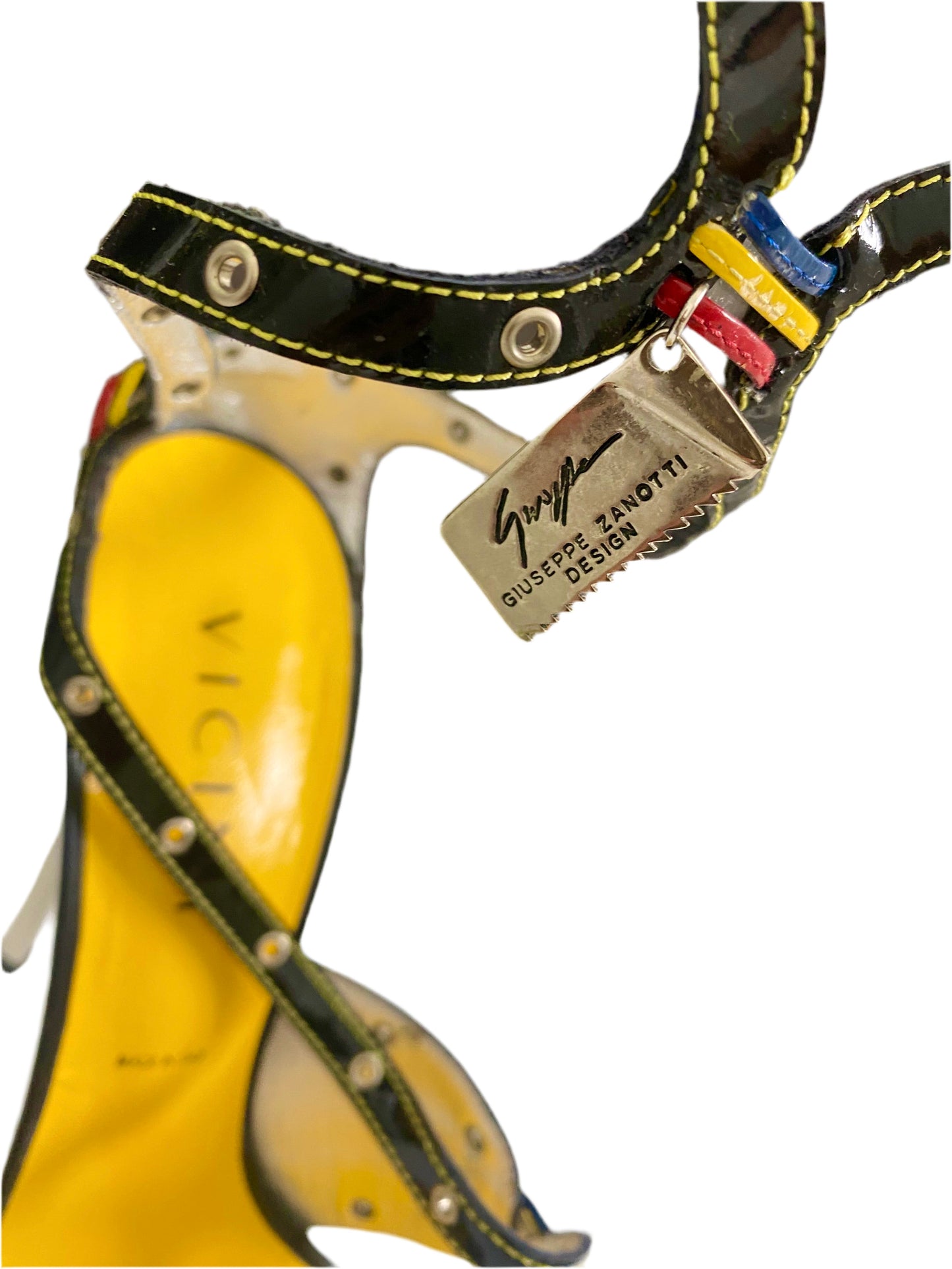 Giuseppe Zanotti Vicini Vintage Black & Yellow Strap Sandal Heels