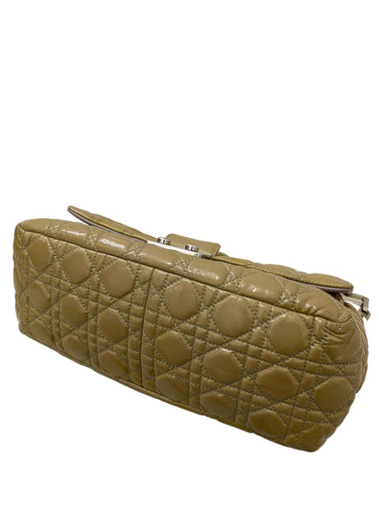 Dior Cannage Beige Patent Leather Lock Flap Shoulder Bag