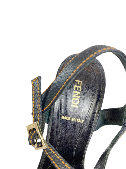 Fendi Leather Zucca Brown Heels