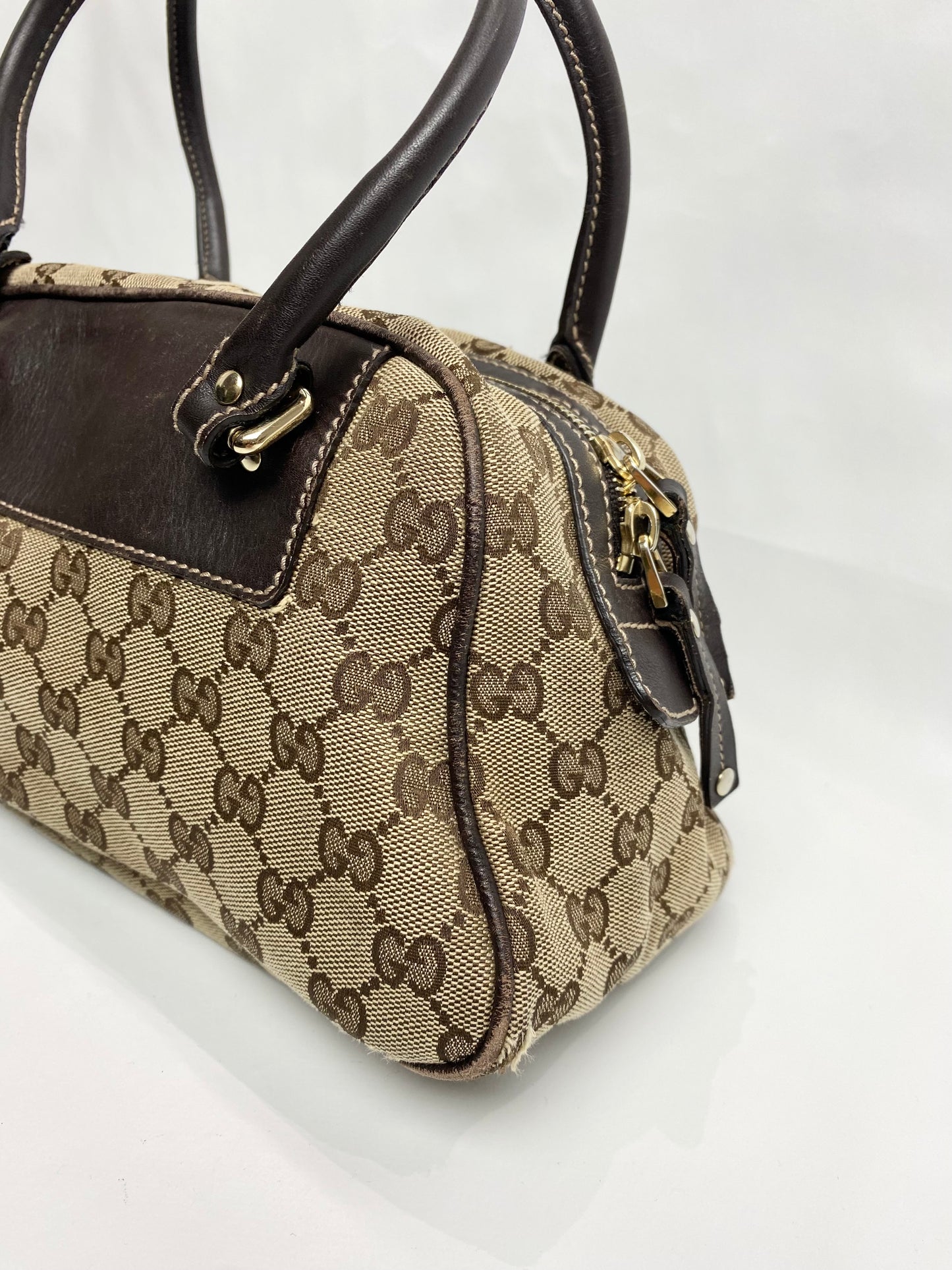 Gucci Monogram Canvas Brown Flower Boston Bag