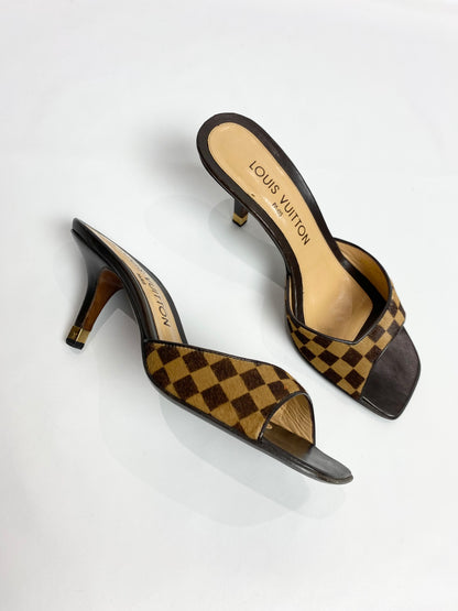 Louis Vuitton Brown Pony Hair Damier Heels