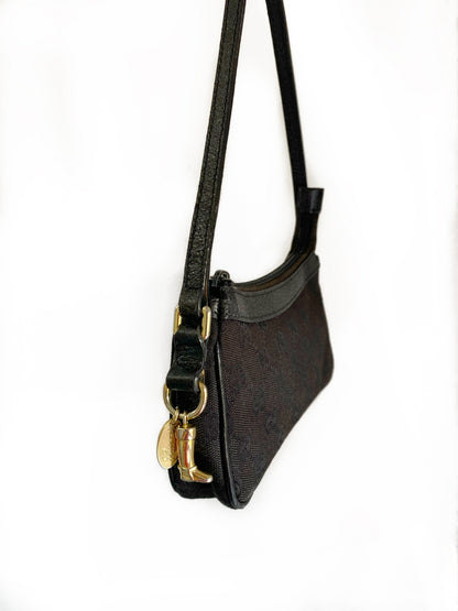 Gucci GG Monogram Black Canvas Gold Charm Shoulder Bag