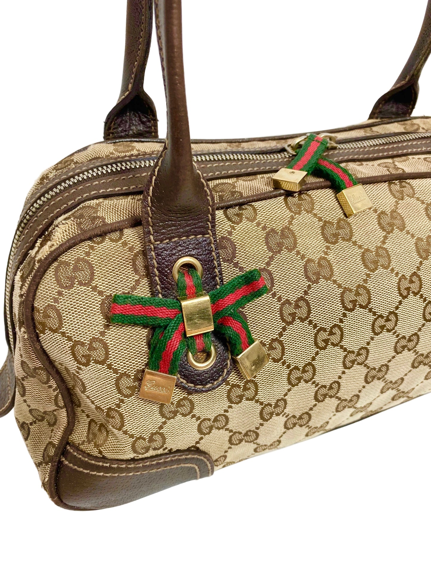 Gucci Brown Monogram Bow Sherry Line Princy Boston Meduim Bag