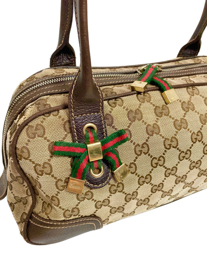 Gucci Brown Monogram Bow Sherry Line Princy Boston Meduim Bag