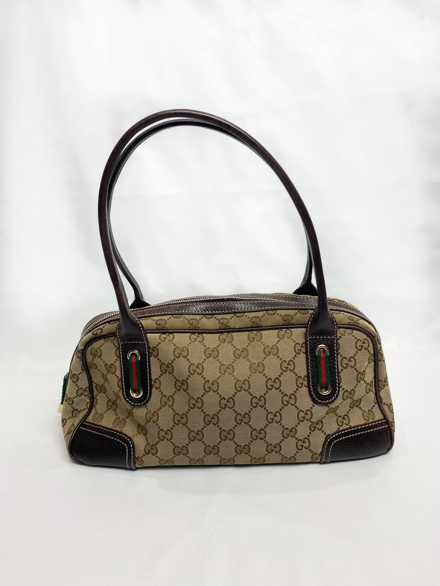 Gucci Brown Monogram Bow Sherry Line Princy Boston Bag