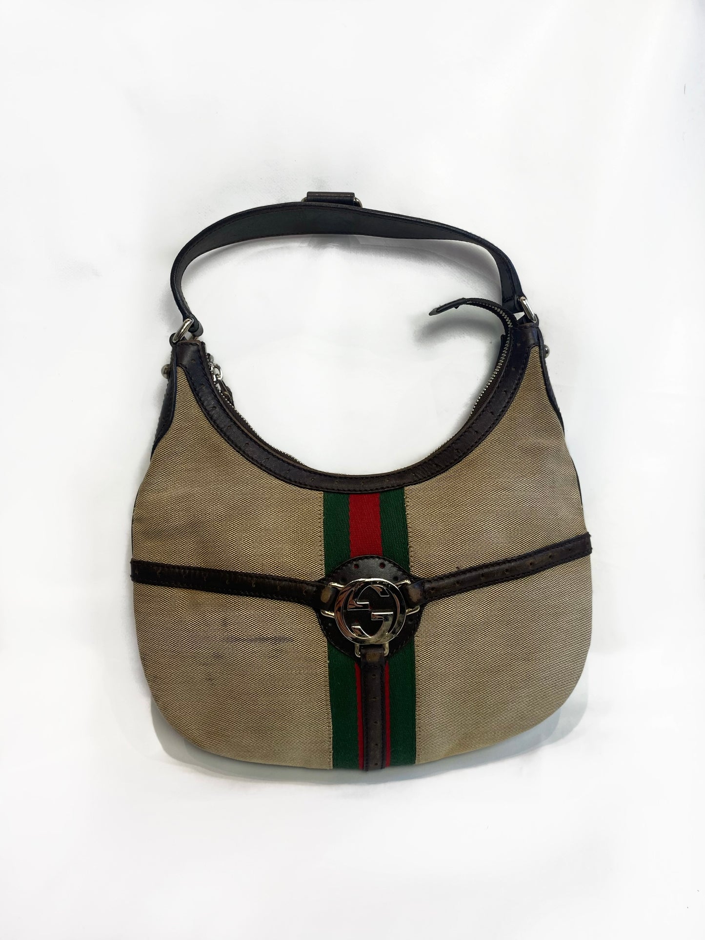 Gucci GG Reins Cream Canvas Sherry Line Shoulder Bag