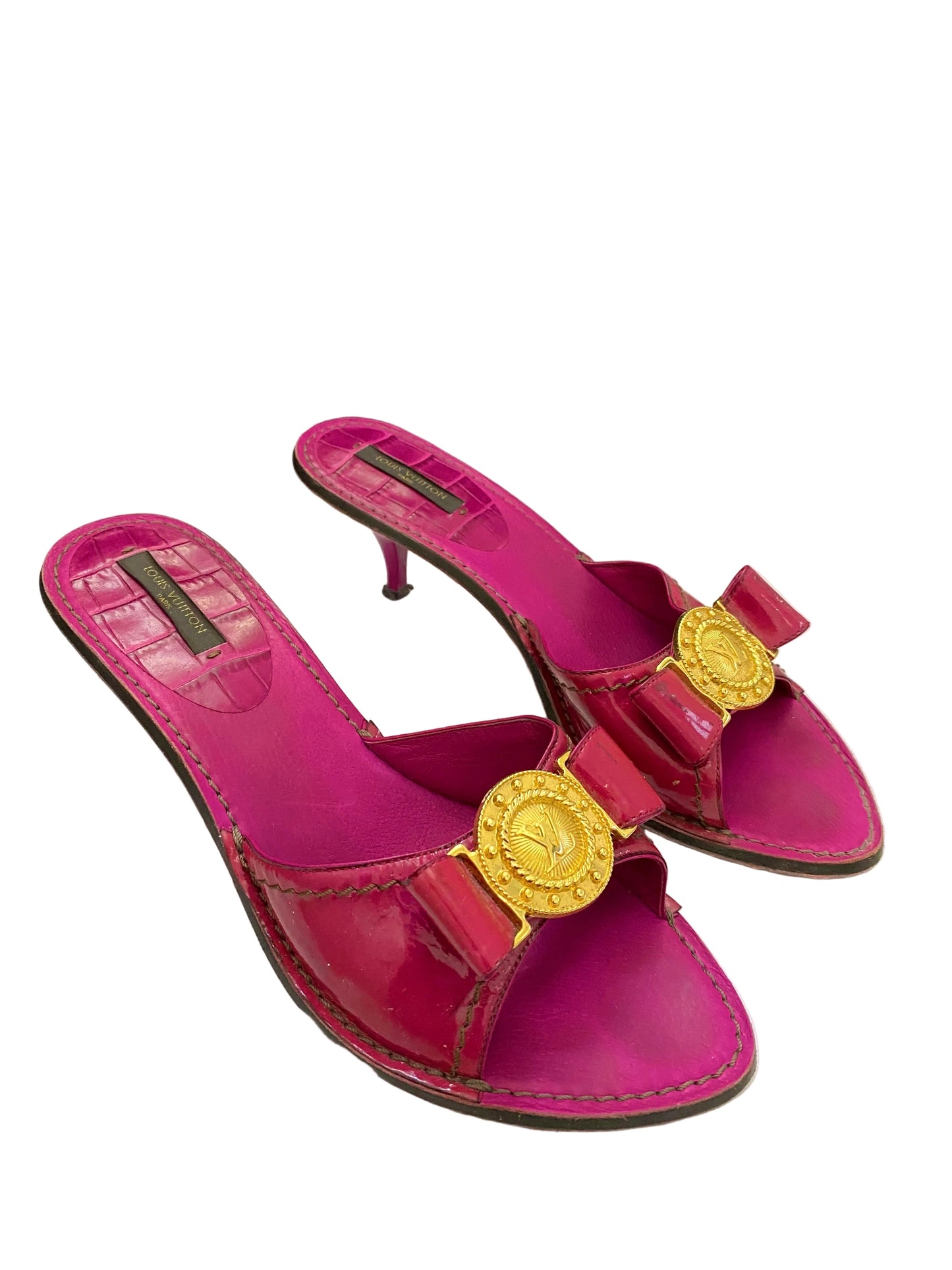 Louis Vuitton Hot Pink Gold Logo Mules