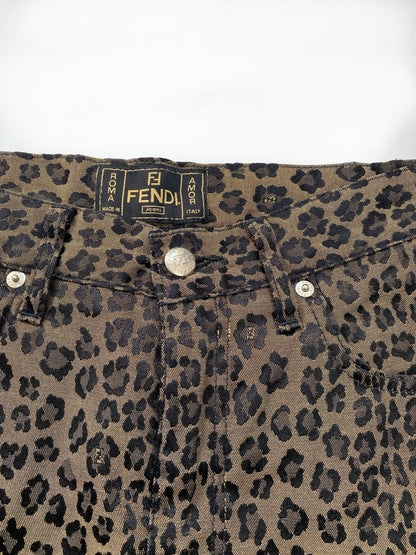 Fendi Brown Leopard Print Zucca FF Trousers