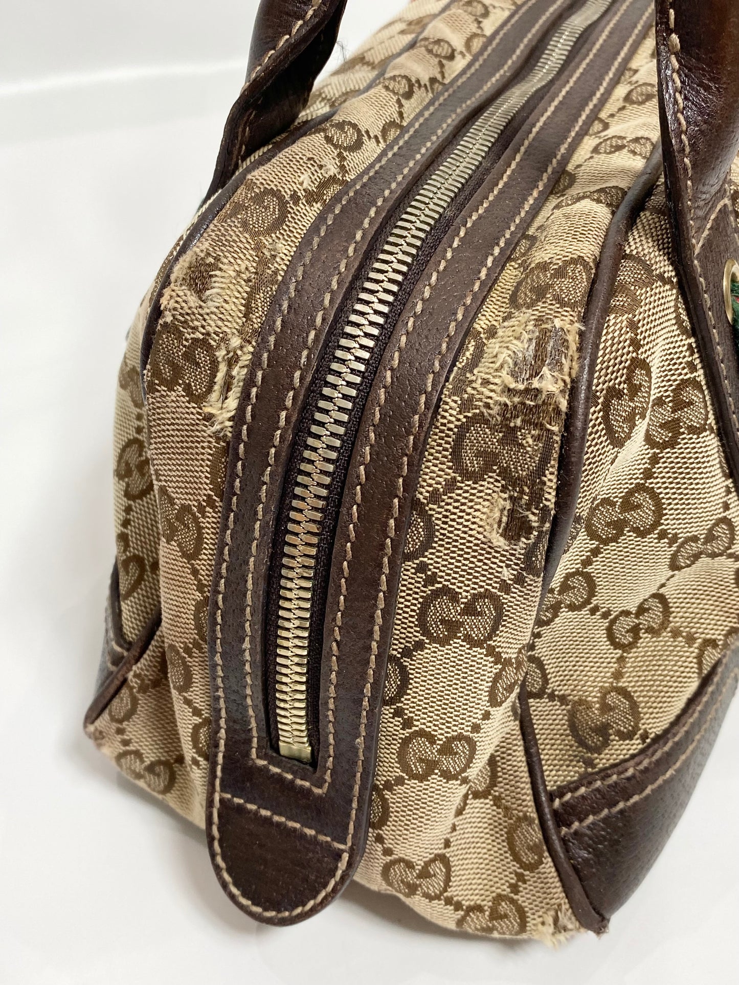 Gucci Brown Monogram Bow Sherry Line Princy Boston Meduim Bag