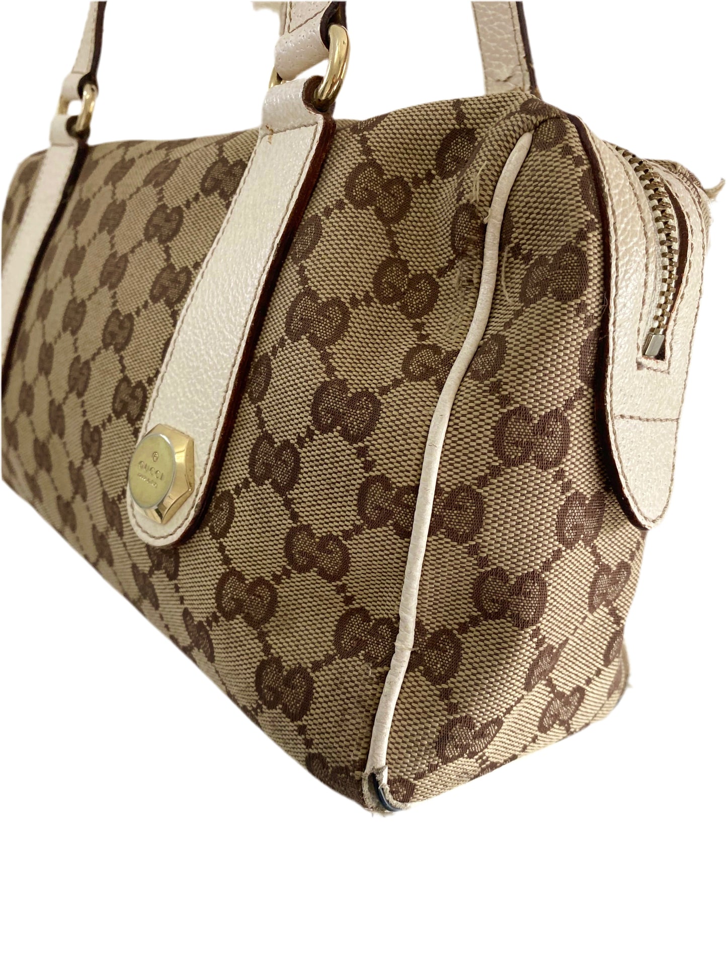 Gucci Vintage White/Beige GG Canvas Small Charmy Boston Bag