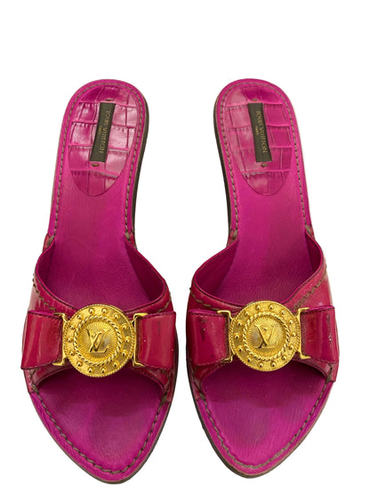 Louis Vuitton Hot Pink Gold Logo Mules