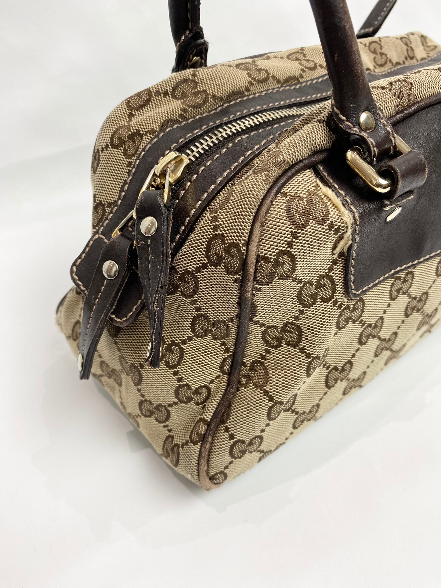 Gucci Monogram Canvas Brown Flower Boston Bag